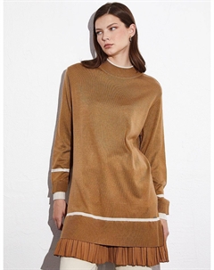 Многослойная плиссированная юбка-туника бежевого цвета Kayra