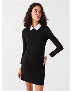 Простое женское платье с длинным рукавом и воротником-рубашкой Xside