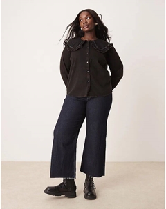 Рубашка с воротником-жабо из стираной саржи Asos