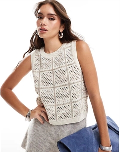 – Кремовый укороченный топ широкой вязки Jdy