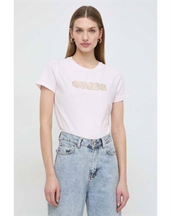 Хлопковая футболка, розовый Guess