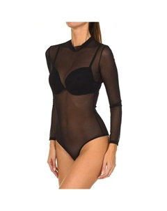 Боди с длинными рукавами из микротюля, черный Guess