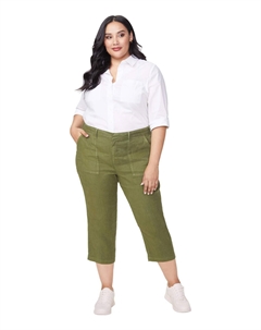Брюки Plus Size, Plus Size Utility Pants in Stretch Linen in Olivine Nydj