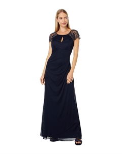Платье, Long Sheer Matte Jersey Beaded Dress with Cap Sleeve Xscape