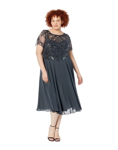 Платье, Plus Size Midi Chiffon Skirt Bead Top Xscape