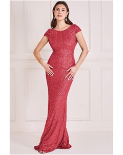 Капюшон на спине с пайетками макси, красный Goddiva