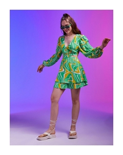 Мини-платье с цветочным узором и рукавами-фонариками, зеленый Koton