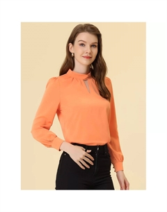 Женская плиссированная блузка на пуговицах с воротником-стойкой сзади, топы, белый Allegra k