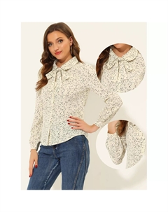 Женская рубашка на пуговицах, рабочая одежда с воротником Питера Пэна и завязками на шее, блузки, белый Allegra k