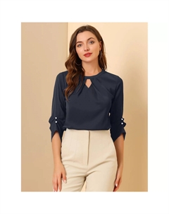 Женская офисная плиссированная рубашка с рукавами 3/4 и рюшами спереди, шифоновая блузка, белый Allegra k