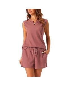 Женские пижамные комплекты вафельной вязки из 2 предметов, майка и шорты, комплекты для отдыха, цвет Dark Pink Cheibear