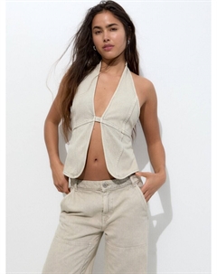 Укороченный топ Top, серо-бежевый Pull & bear