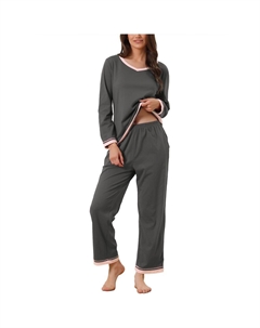 Женский пижамный комплект с длинными рукавами, рубашка и длинные брюки с карманами, домашняя одежда, комплекты для сна из 2 предметов, серый Cheibear