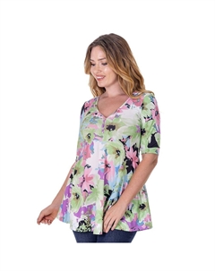 Женская туника с цветочным принтом и V-образным вырезом Henley Top, цвет Green Multi 24seven comfort apparel