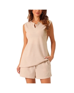 Женские пижамные комплекты вафельной вязки из 2 предметов, майка и шорты, комплекты для отдыха, цвет Khaki Cheibear