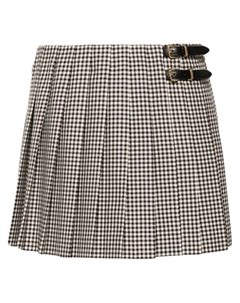 Клетчатая плиссированная мини-юбка, коричневый Miu miu