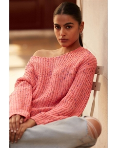 Свободный джемпер с открытыми плечами и крупной вязкой, розовый Next
