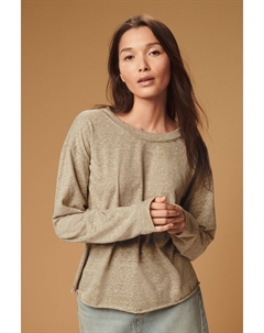 Топ с длинными рукавами из хлопка с высоким содержанием льна и необработанным краем, зеленый Next