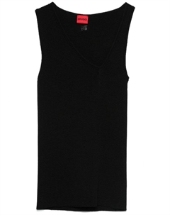 Асимметричный трикотажный топ без рукавов с V-образным вырезом, черный Hugo