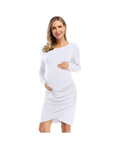 Женские платья для беременных, повседневное облегающее мини-платье с короткими рукавами и рюшами, белый Coolmee