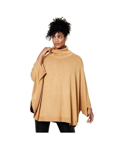 Женский свитер-пончо с высоким воротником больших размеров, цвет Classic Camel Ellos