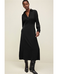 Платье миди с длинными рукавами и V образным вырезом, черный Next