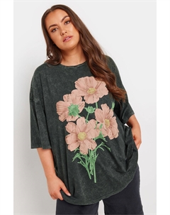 Футболка свободного кроя с эффектом кислотной стирки, черный Yours curve