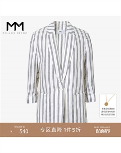 Полосатый пиджак из высококачественного льна, белый Mai meng