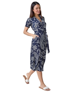 Текстурированное платье-рубашка с принтом пейсли, синий Roman