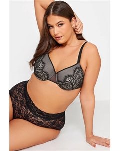 Бюстгальтер-футболка с кружевными деталями, черный Yours