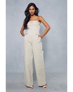 Комбинезон-бандо с широкими штанинами и практичными деталями, бежевый Misspap