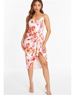 Миниатюрное платье-миди со сборками и цветочным принтом, оранжевый Quiz