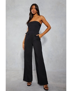 Комбинезон-бандо с широкими штанинами и практичными деталями, черный Misspap