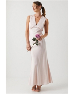 Атласное платье макси с открытой спиной для подружек невесты, розовый Oasis