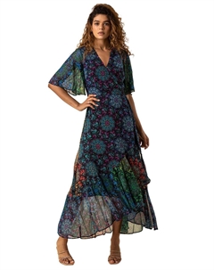 Платье макси с абстрактным принтом и запахом, мультиколор Roman