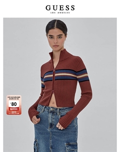 Свитер в контрастную полоску, бордовый Guess