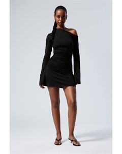 Мини-Платье со рюшами и длинными рукавами, черный Weekday