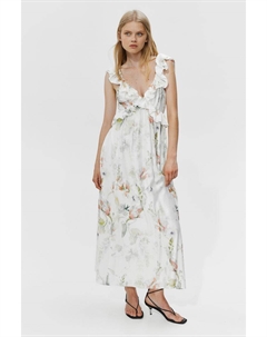 Платье миди с воланной отделкой, белый H&m