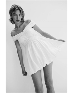 Мятое платье с открытыми плечами, бежевый H&m