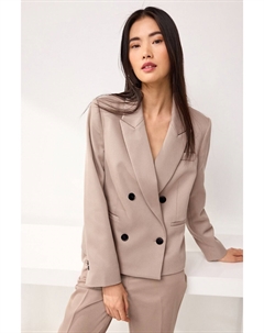 Приталенный двубортный пиджак из твила, коричневый Next