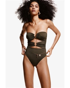 Купальник-Бандо с мягкими чашками и высокой талией, хаки H&m