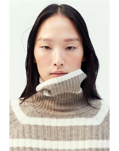 Свитер с высоким воротником в рубчик, бежевый H&m