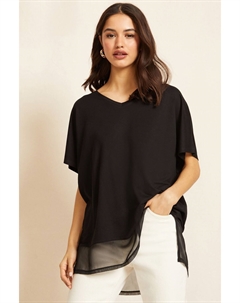 Туника с короткими рукавами V-образным вырезом и шифоновым подолом, черный Friends like these