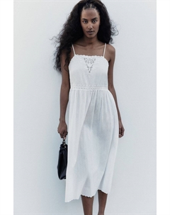 Платье из хлопка с вышивкой, белый H&m