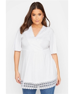 Туника с короткими рукавами и отделкой крючком, белый Yours