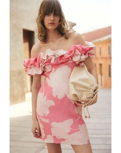 Платье с открытыми плечами и воланами, розовый H&m