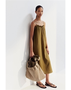 Хлопковое платье с воланами, хаки H&m