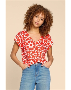 Льняная футболка Ivy с v-образным вырезом, красный White stuff