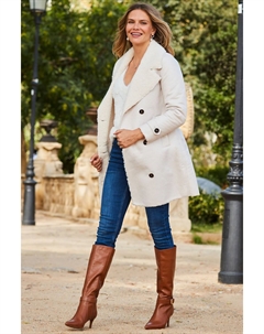 Двубортное пальто из искусственного меха из искусственной овчины, бежевый Sosandar