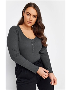 Топ в рубчик с длинными рукавами и кнопками, серый Yours